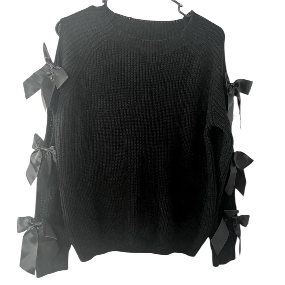 Elegant Black Sweater with Ribbon Details